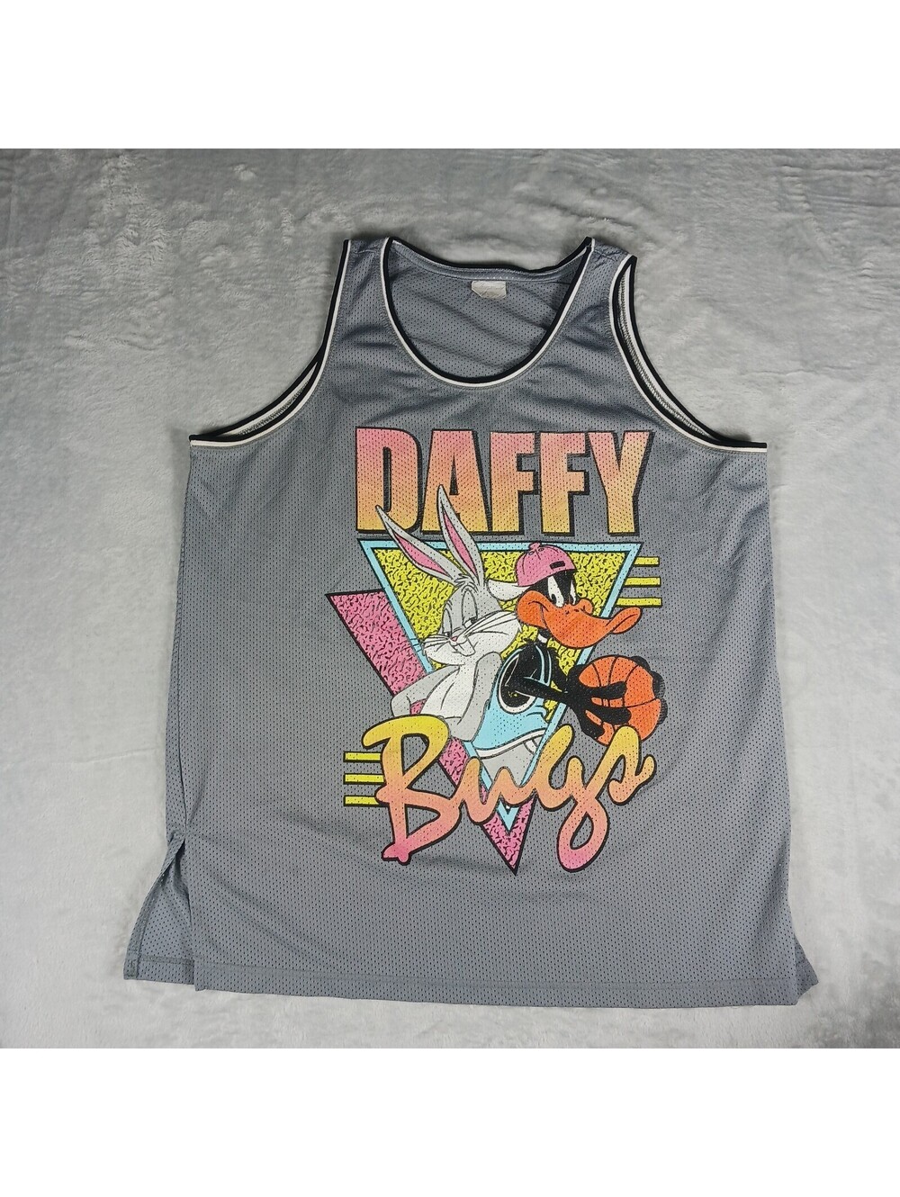 Vintage Looney Tunes Bugs Bunny Daffy Duck Basketball Jersey Medium Neon Y2K